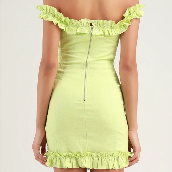 Lulu’s Lime Green Ruffled Off-the-Shoulder Bodycon Dress - Picture 4 of 5